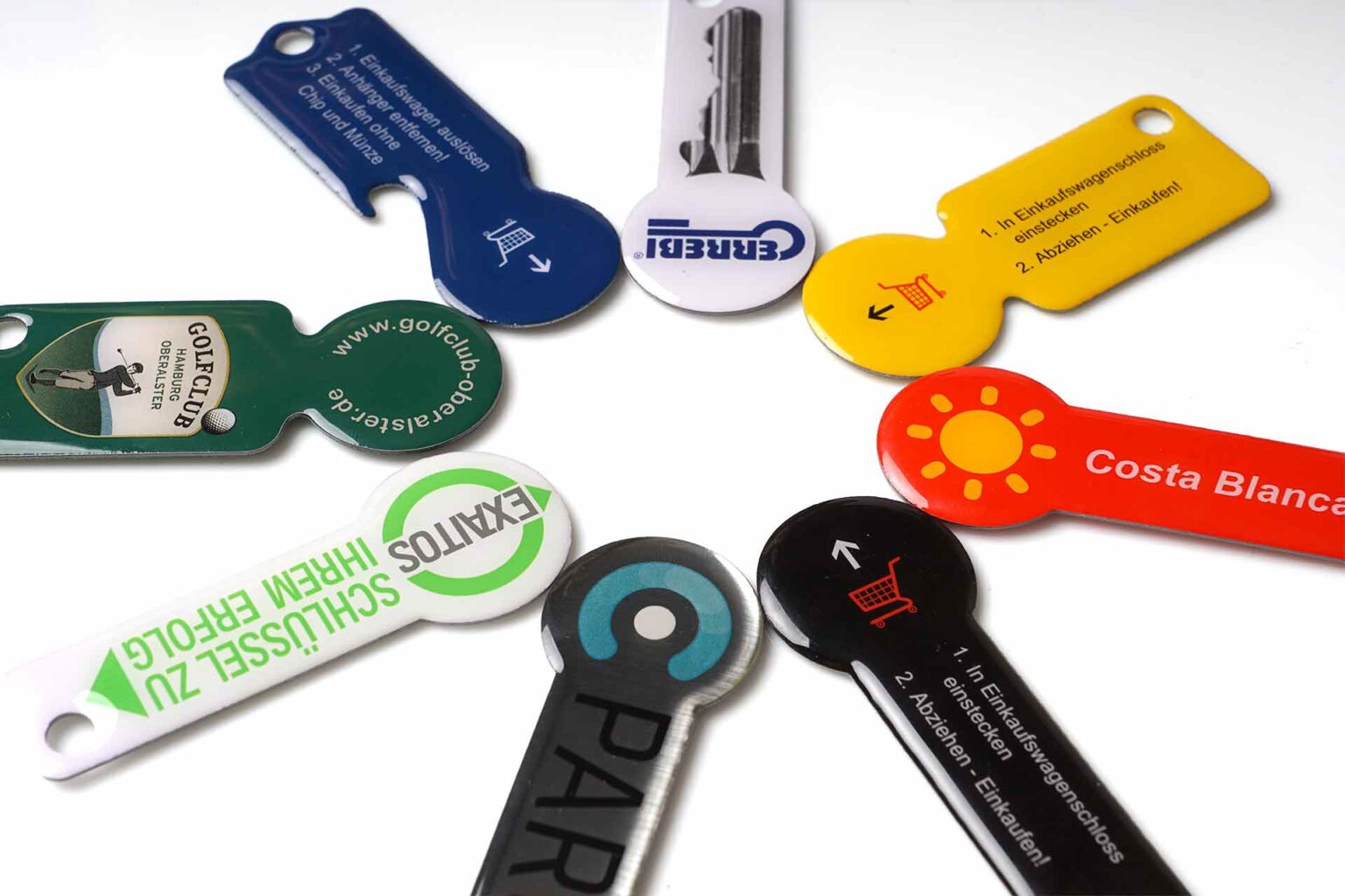 Schlüsselanhänger, mit Einkaufswagenchip, Metall, für den Sublimationsdruck